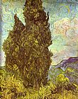 Remy Canvas Paintings - Two Cypresses Saint-Remy